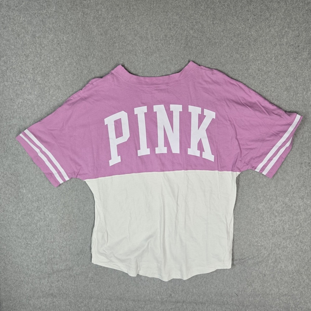 Victoria's Secret PINK Women Shirt M Purple Colorblock Arch Logo Crew Neck
